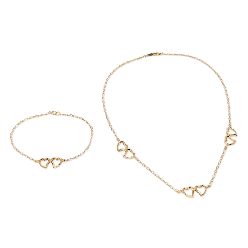 Vintage 14K Gold Open Double Heart 16” Necklace & 7” Bracelet