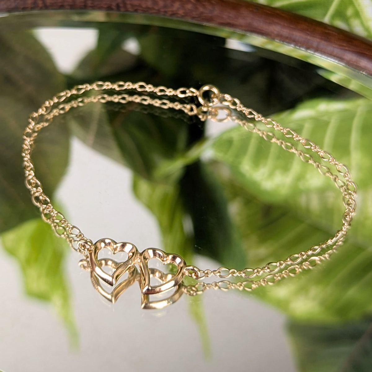 Vintage 14K Gold Open Double Heart 16” Necklace & 7” Bracelet