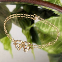 Vintage 14K Gold Open Double Heart 16” Necklace & 7” Bracelet