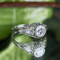 Antique Art Deco 18K White Gold 0.60ct Old European Cut Diamond Ring - Sz 6.5