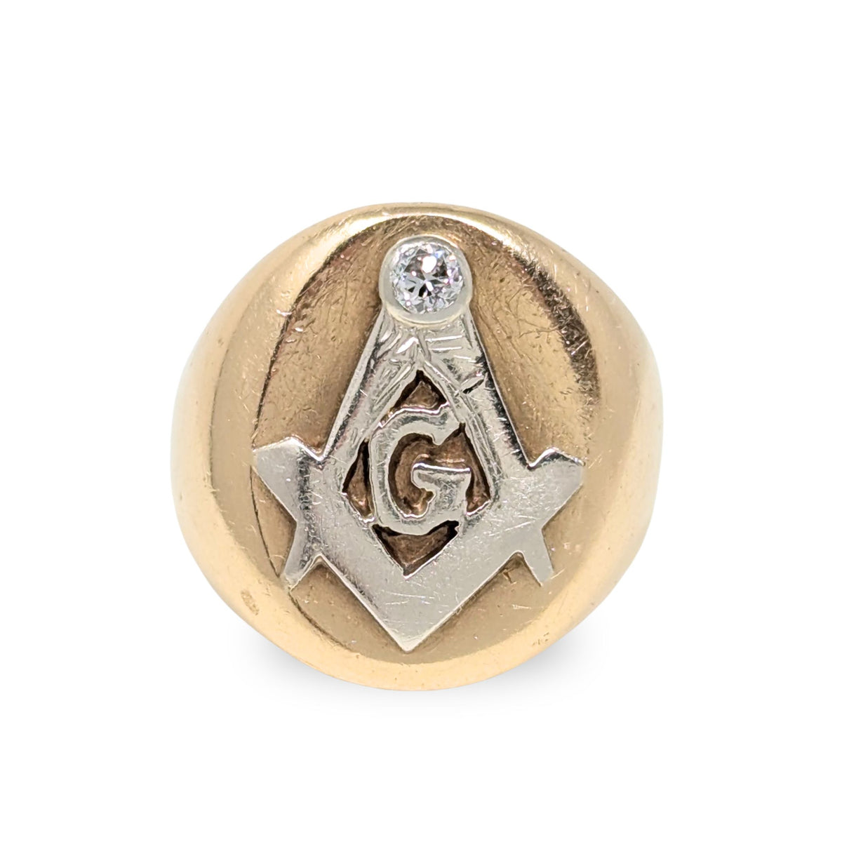 Antique 14K/15K Gold Masonic Signet Ring 14.4g Old Euro Diamond - Size 7.25