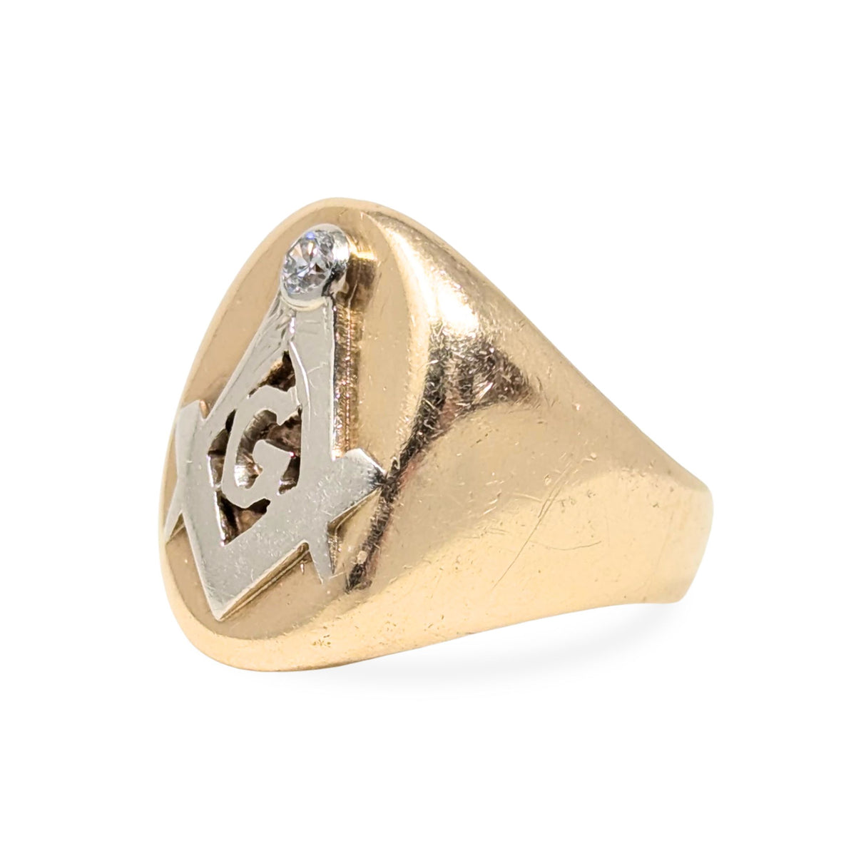 Antique 14K/15K Gold Masonic Signet Ring 14.4g Old Euro Diamond - Size 7.25