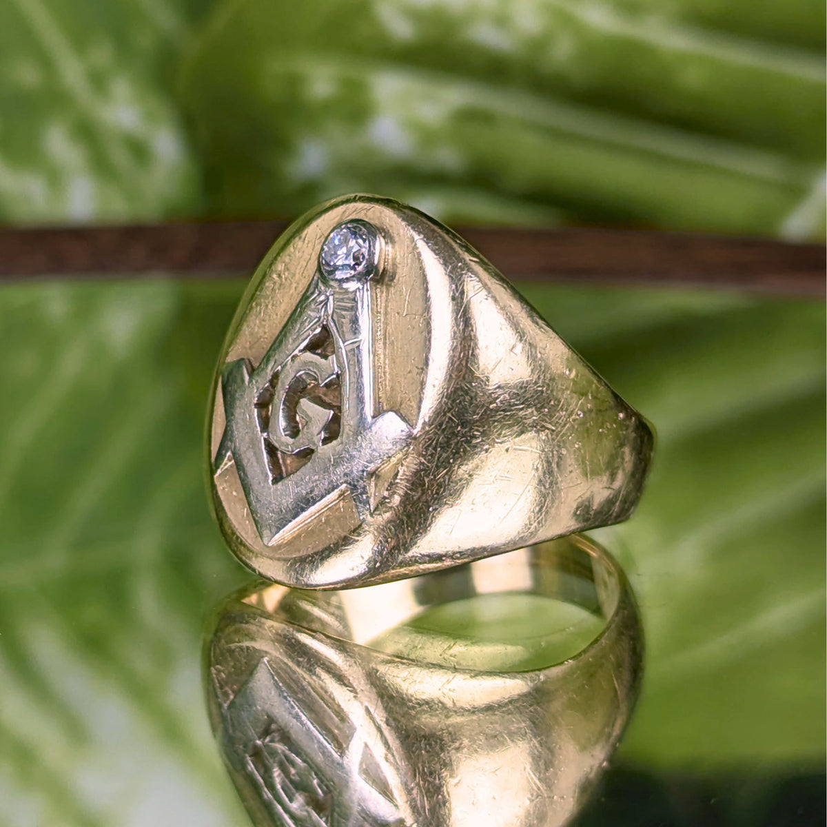 Antique 14K/15K Gold Masonic Signet Ring 14.4g Old Euro Diamond - Size 7.25