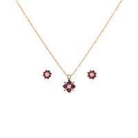 13K Gold Red Spinel & Diamond Necklace & Earrings Set