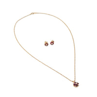 13K Gold Red Spinel & Diamond Necklace & Earrings Set