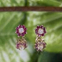 13K Gold Red Spinel & Diamond Necklace & Earrings Set