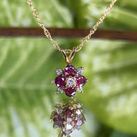 13K Gold Red Spinel & Diamond Necklace & Earrings Set