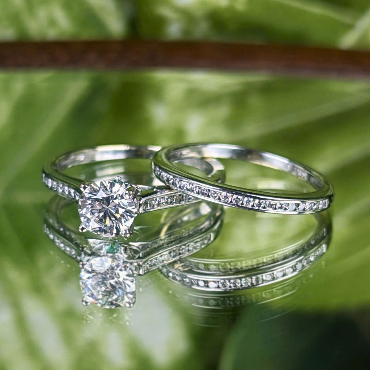 14K White Gold .75ct+ Diamond Solitaire Engagement Set - Size 5.75