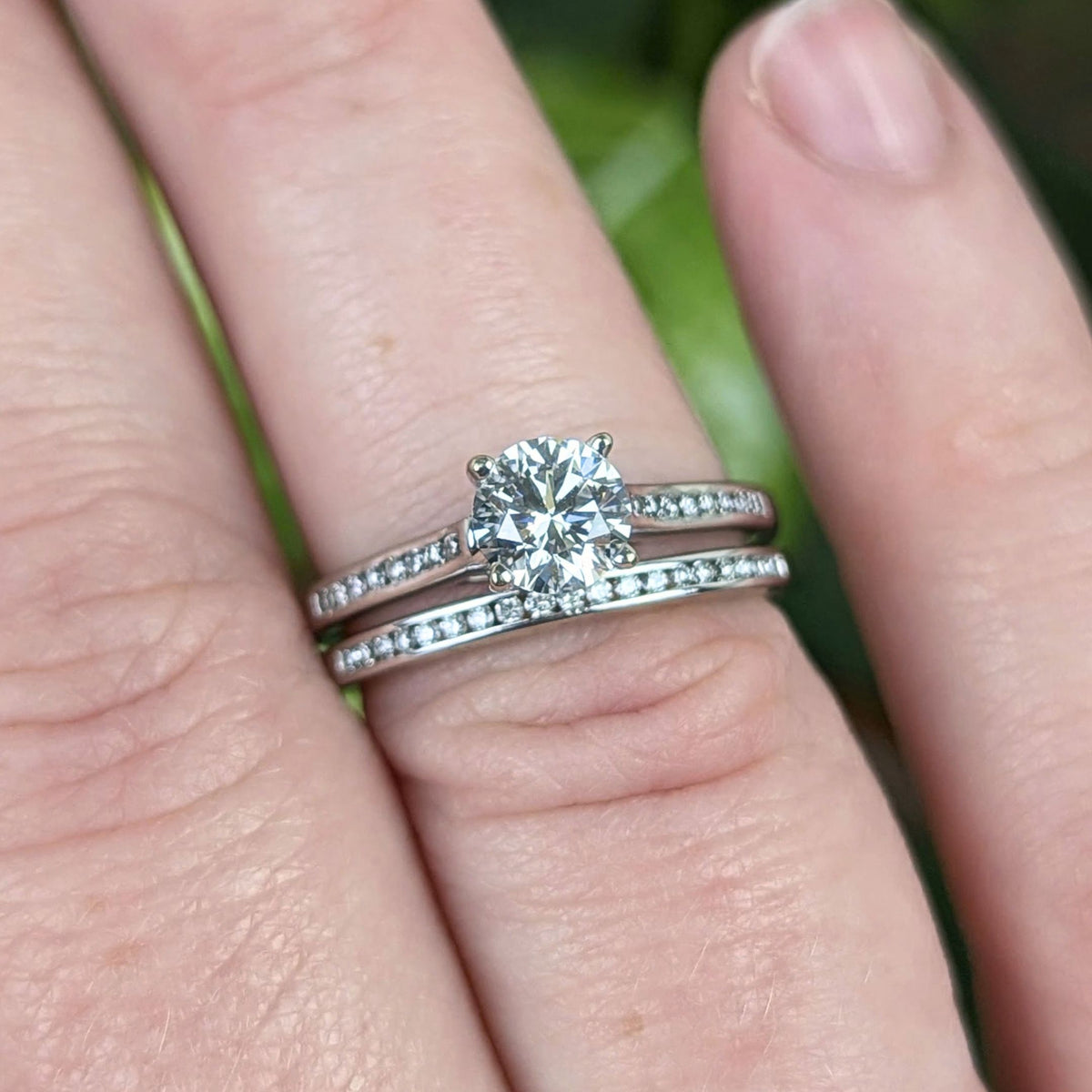 14K White Gold .75ct+ Diamond Solitaire Engagement Set - Size 5.75