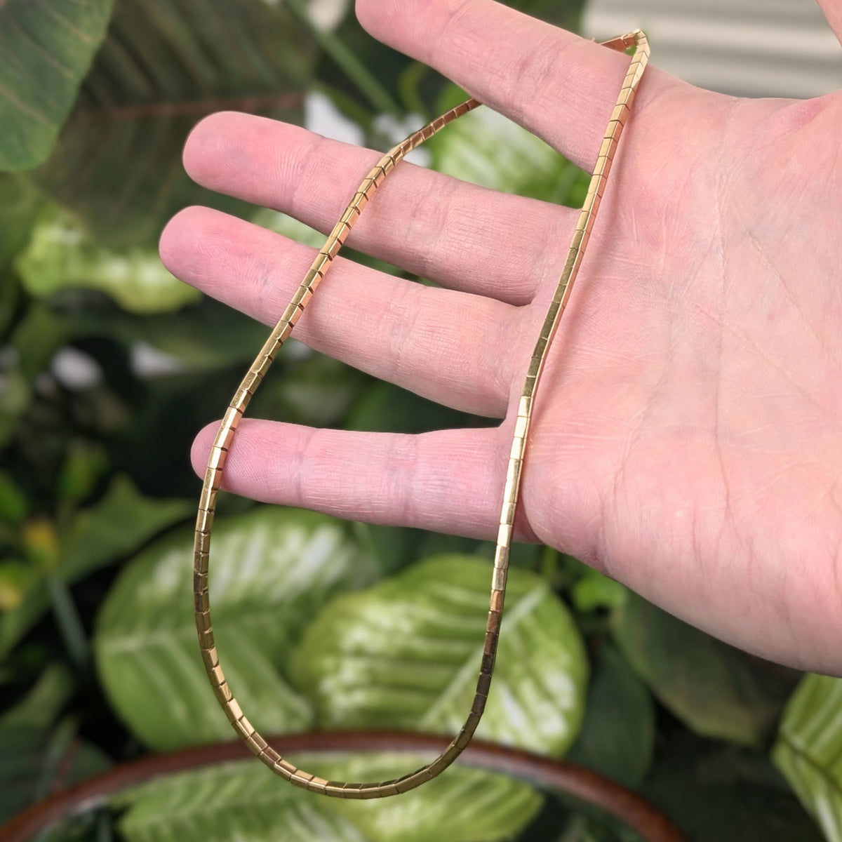 Vintage 18K (17K+ XRF) Yellow Gold Brick Link 14" Collar Necklace -  2mm, 14.7g