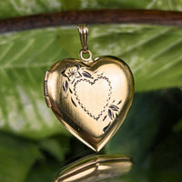 Vintage 14K Yellow Gold 1.3in Heart Locket Pendant, 6.2g