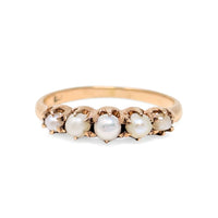 Antique Victorian 10K Gold 5 Pearl Half Hoop Pinky Ring - Size 4