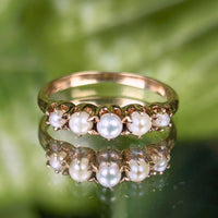 Antique Victorian 10K Gold 5 Pearl Half Hoop Pinky Ring - Size 4