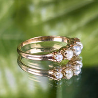 Antique Victorian 10K Gold 5 Pearl Half Hoop Pinky Ring - Size 4