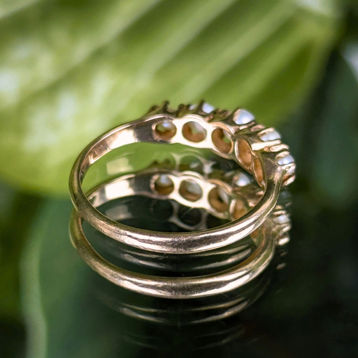 Antique Victorian 10K Gold 5 Pearl Half Hoop Pinky Ring - Size 4