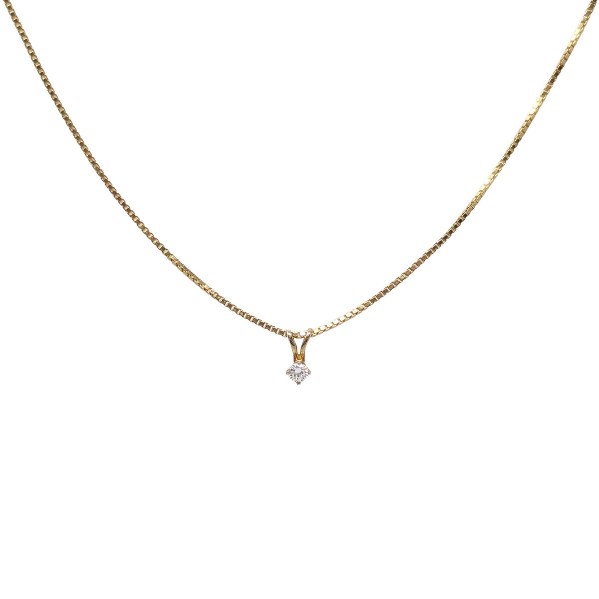 14K Gold RCI .20ct Diamond Solitaire 16.25" Necklace, 1.4mm Box Chain, 5.1g