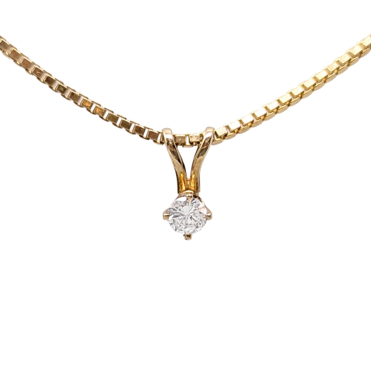 14K Gold RCI .20ct Diamond Solitaire 16.25" Necklace, 1.4mm Box Chain, 5.1g