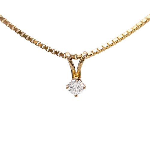 14K Gold RCI .20ct Diamond Solitaire 16.25" Necklace, 1.4mm Box Chain, 5.1g