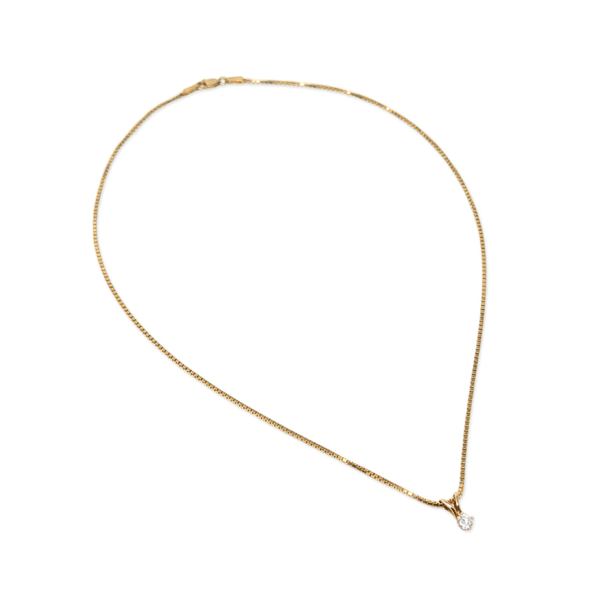 14K Gold RCI .20ct Diamond Solitaire 16.25" Necklace, 1.4mm Box Chain, 5.1g