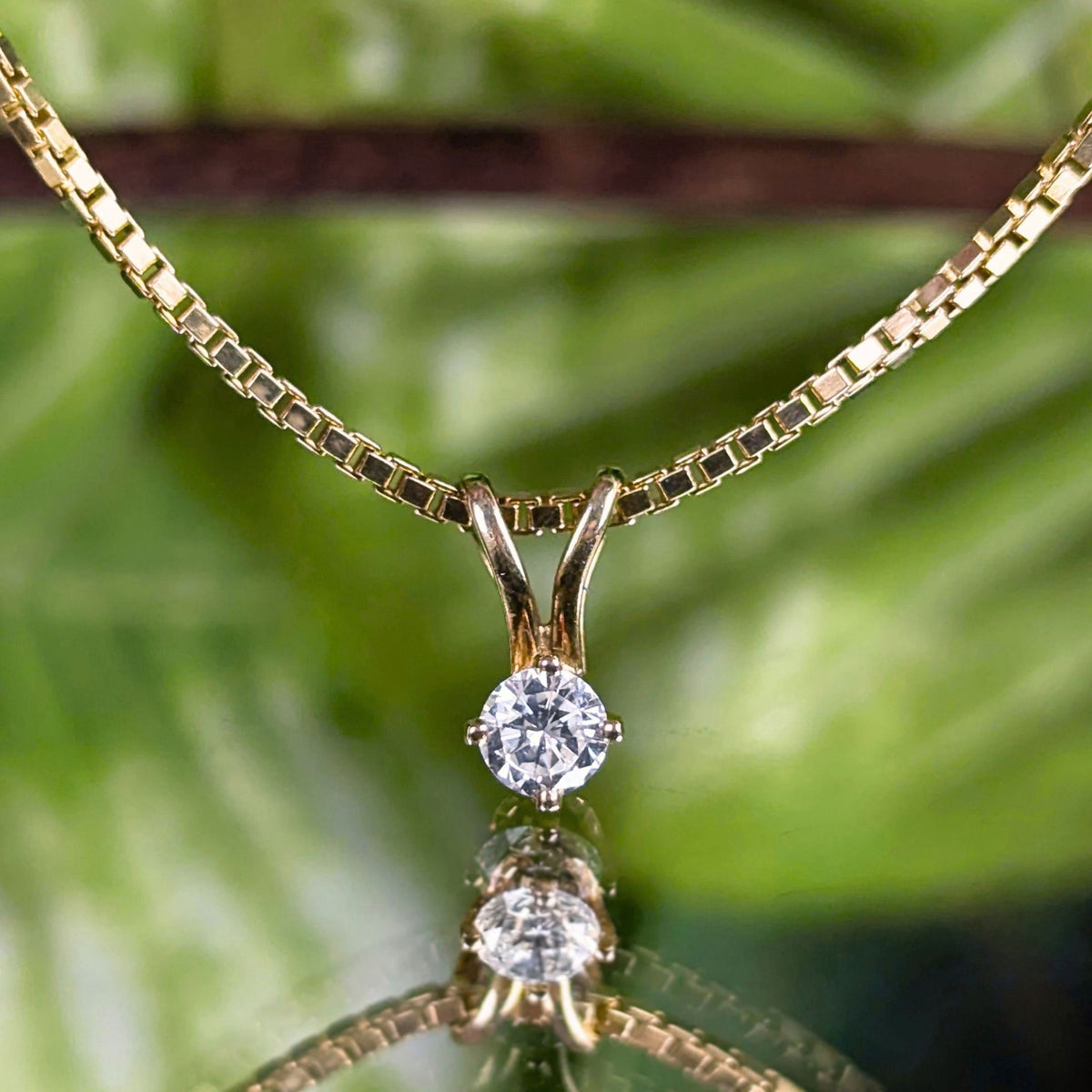 14K Gold RCI .20ct Diamond Solitaire 16.25" Necklace, 1.4mm Box Chain, 5.1g
