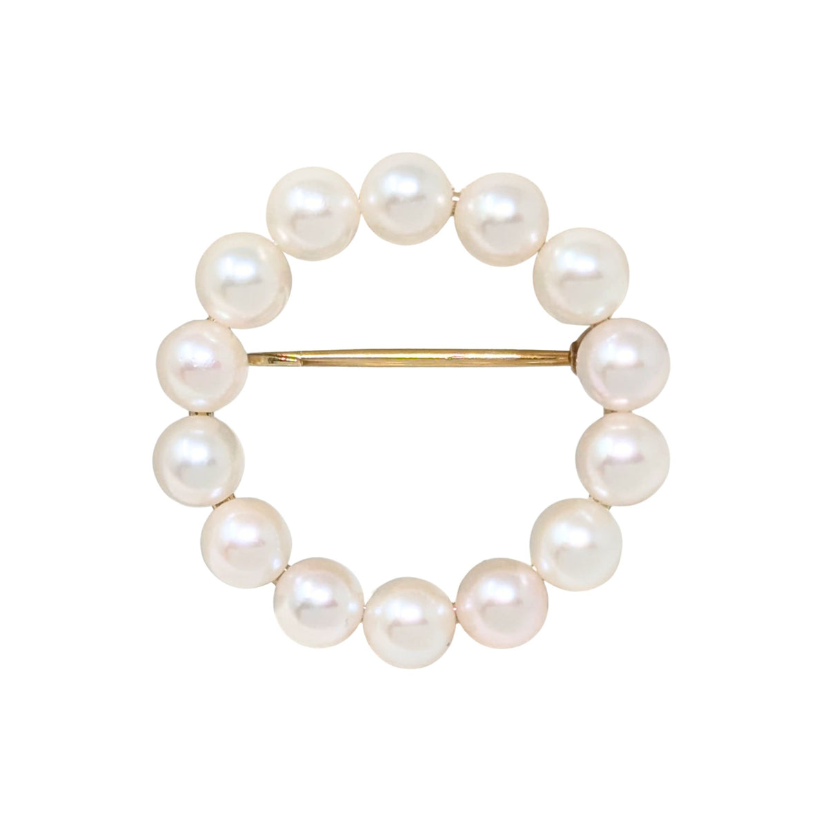 Vintage 14K Gold Mikimoto Blue Lagoon Akoya Pearl Wreath Brooch/Pin, 3.8g