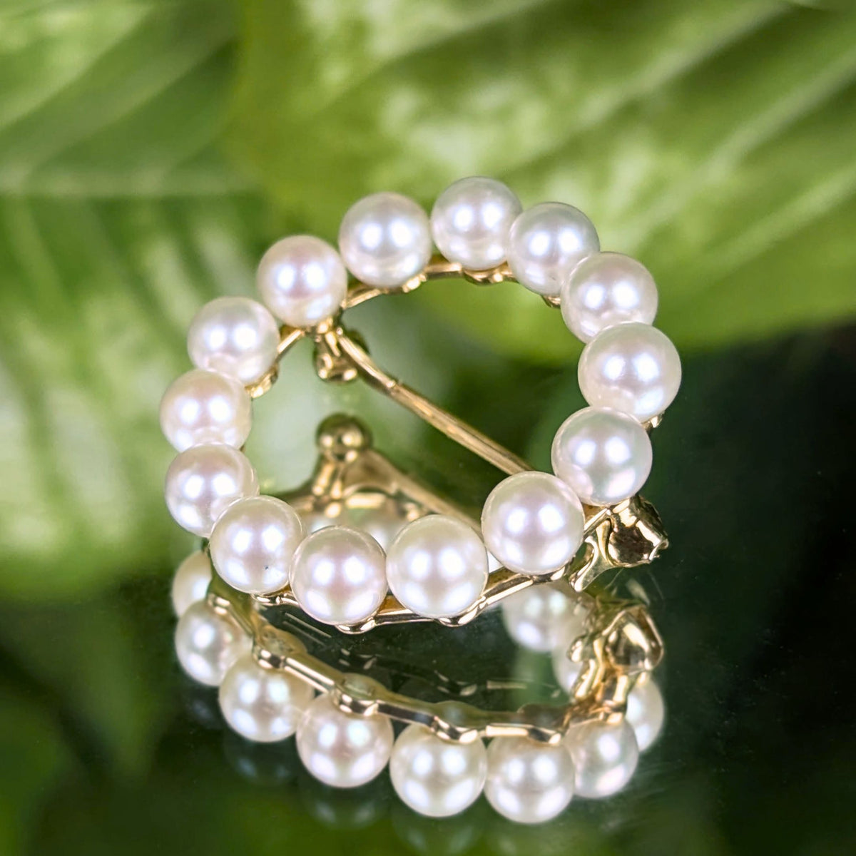 Vintage 14K Gold Mikimoto Blue Lagoon Akoya Pearl Wreath Brooch/Pin, 3.8g