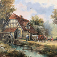 Elisabeth Paetz-Kalich Oil Painting on Masonite Panel, European Watermill Scene