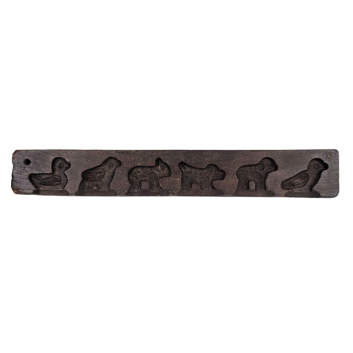 Antique 11.5" Carved Walnut Speculaas Cookie Mold, Animals, 19th c. Primitive