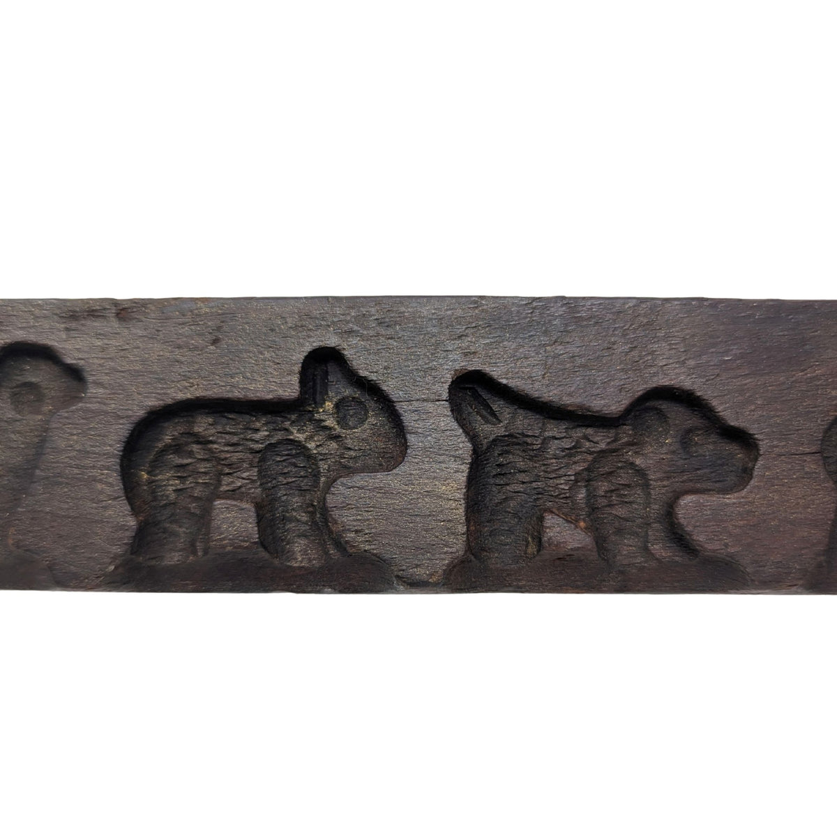 Antique 11.5" Carved Walnut Speculaas Cookie Mold, Animals, 19th c. Primitive