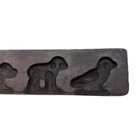 Antique 11.5" Carved Walnut Speculaas Cookie Mold, Animals, 19th c. Primitive