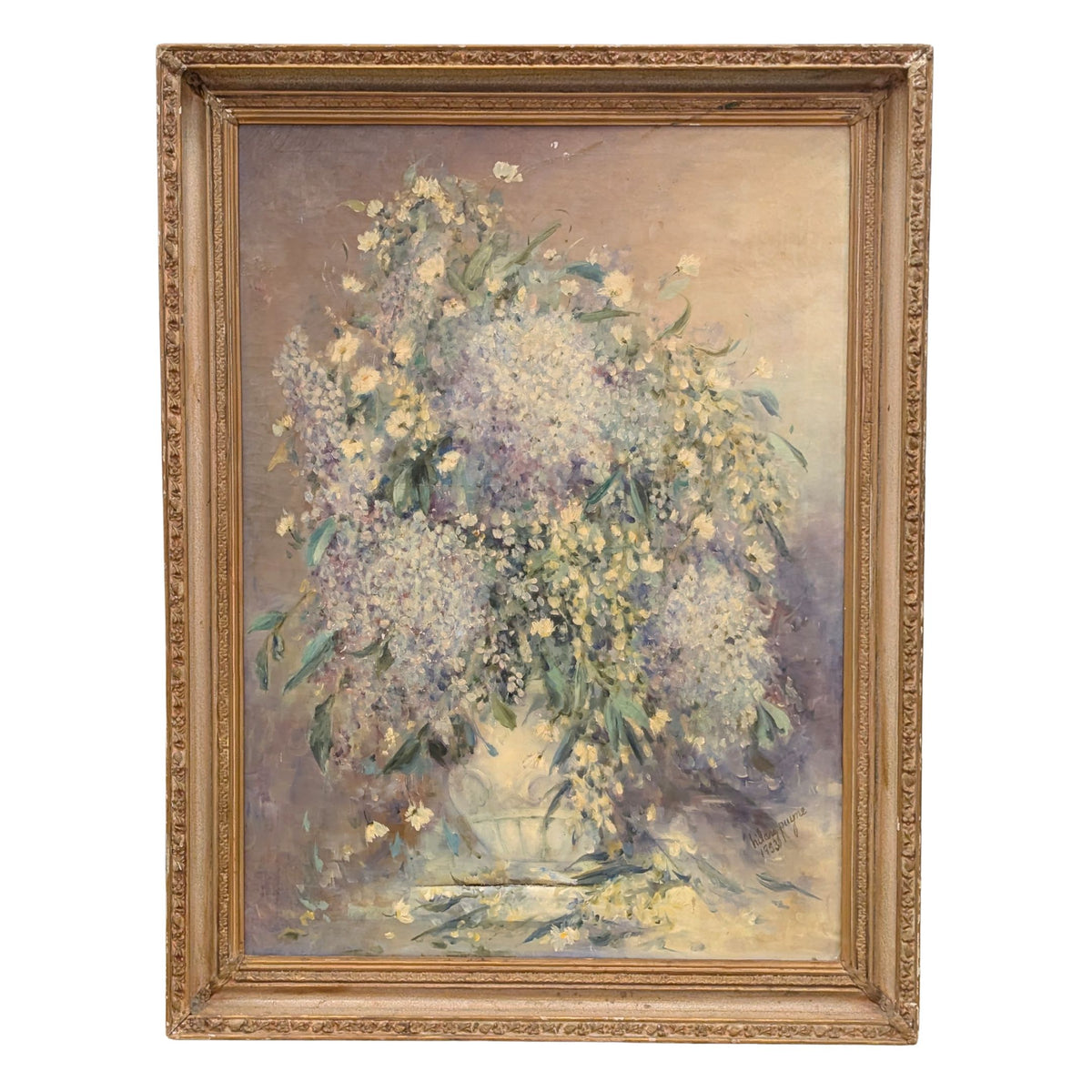 Vintage 32"x 42" Gold Ornate Frame w/ Signed 1953 Still Life Painting (Restoration Project)