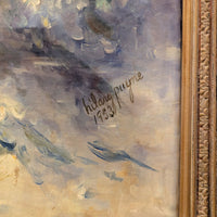 Vintage 32"x 42" Gold Ornate Frame w/ Signed 1953 Still Life Painting (Restoration Project)