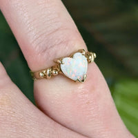 10K Yellow Gold Heart Cut Natural Opal Pinky Ring  - Size 4