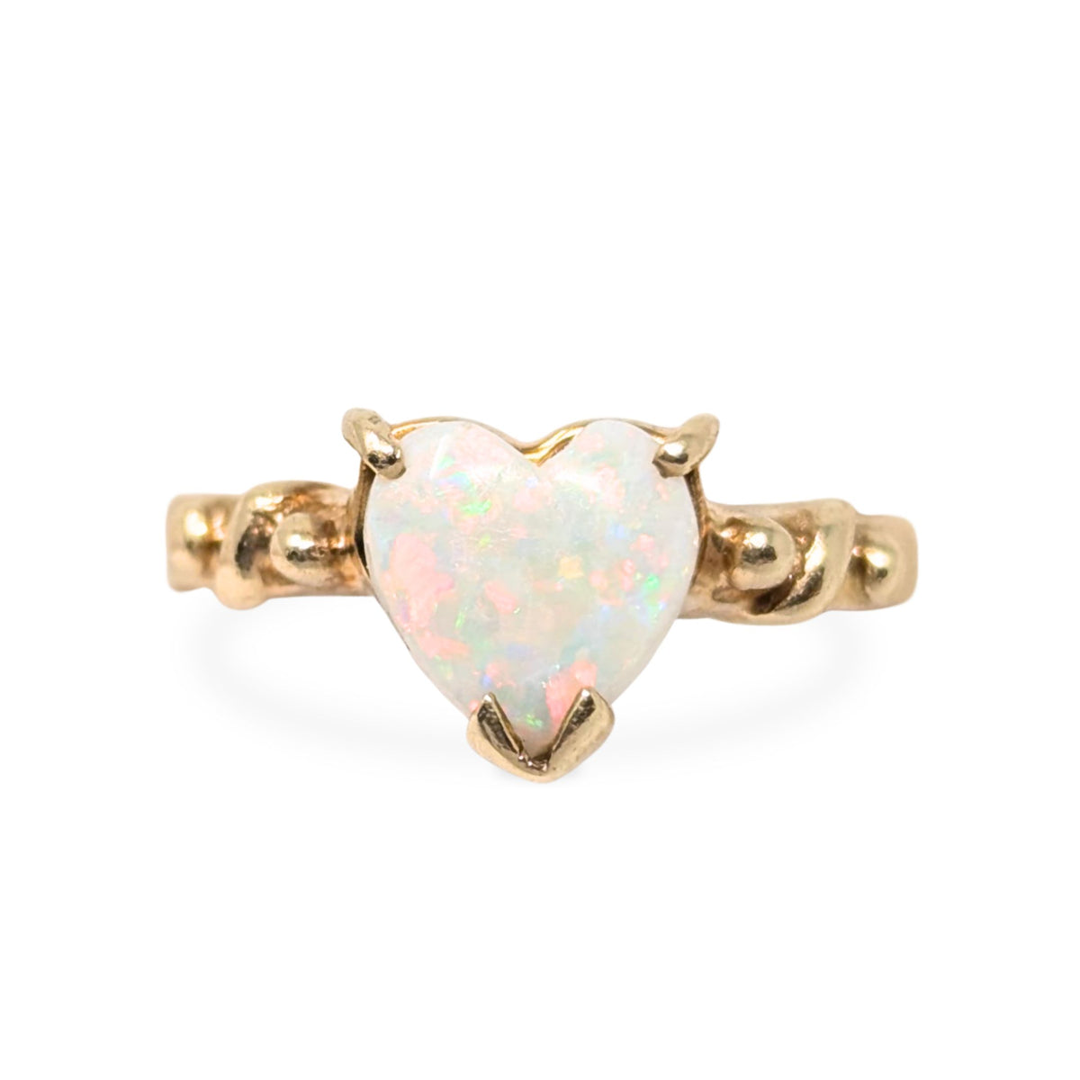 10K Yellow Gold Heart Cut Natural Opal Pinky Ring  - Size 4