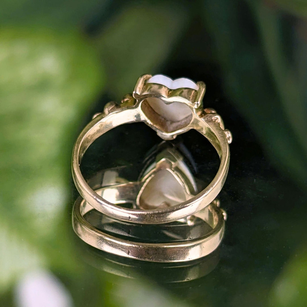 10K Yellow Gold Heart Cut Natural Opal Pinky Ring  - Size 4