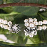 Vintage 30" Cultured Pearl Necklace, 14K/13K White Gold Diamond Cluster Clasp