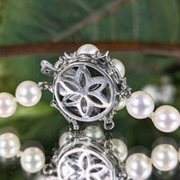Vintage 30" Cultured Pearl Necklace, 14K/13K White Gold Diamond Cluster Clasp