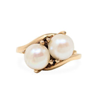 Vintage 10K Yellow Gold Twin Pearl Bypass Ring - Size 6.25, 3.1g