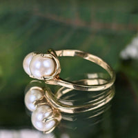 Vintage 10K Yellow Gold Twin Pearl Bypass Ring - Size 6.25, 3.1g