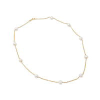 RCI 14K Yellow Gold 16” Floating Pearl Station Chain Necklace