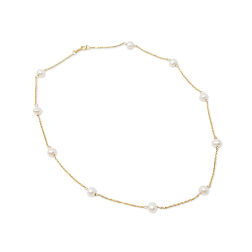 RCI 14K Yellow Gold 16” Floating Pearl Station Chain Necklace
