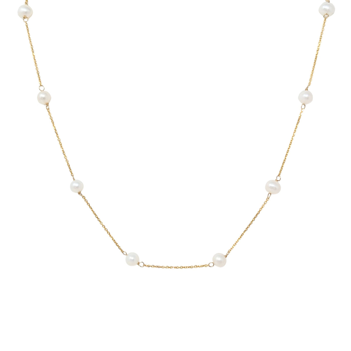 RCI 14K Yellow Gold 16” Floating Pearl Station Chain Necklace