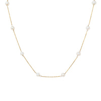 RCI 14K Yellow Gold 16” Floating Pearl Station Chain Necklace