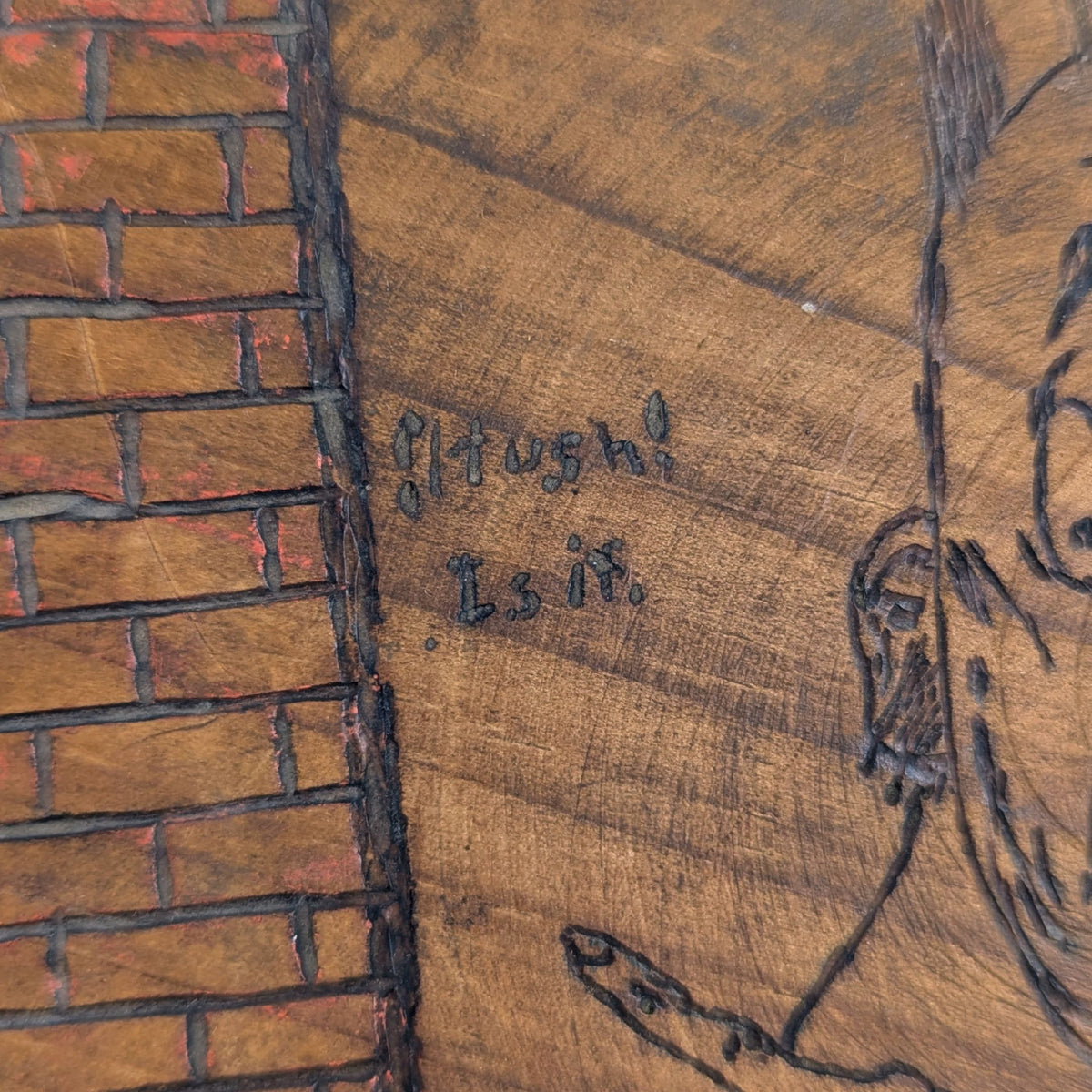Antique 1903 Pyrography Folk Art Cartoon Box, Signed T.R. White Norfolk VA