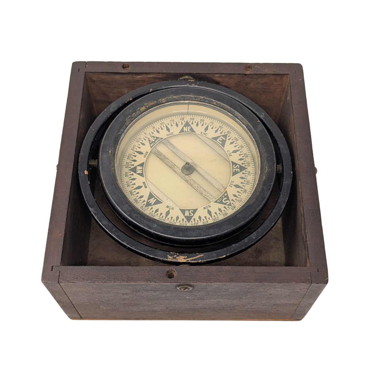 Antique Polaris Marine Ship Compass in Slip-Lid Box, Chesapeake Bay