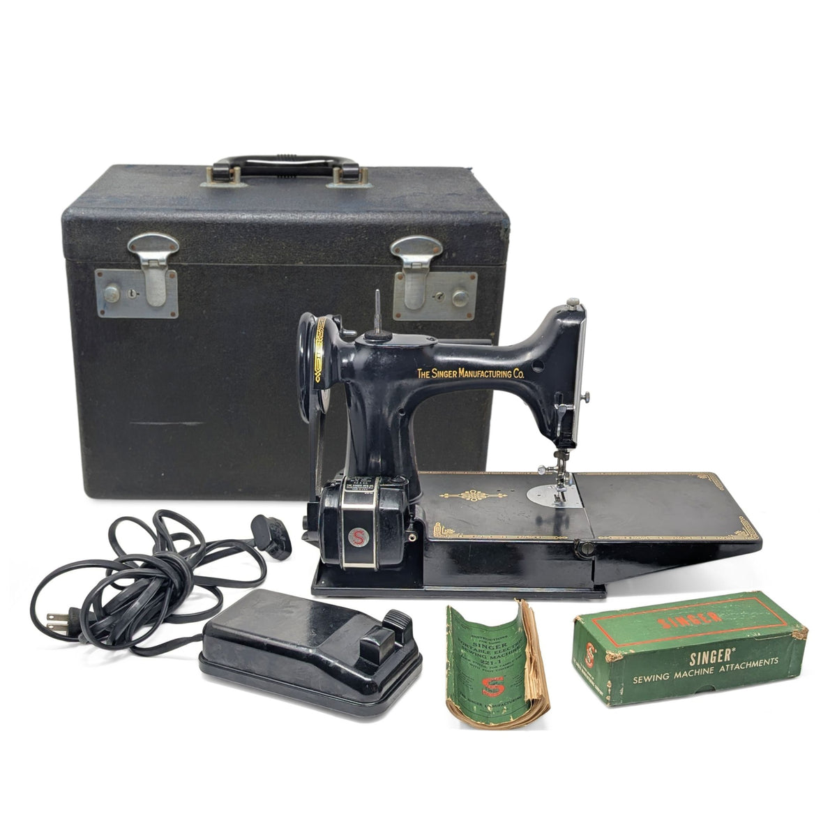 1949 Singer 221 Featherweight Sewing Machine Complete Kit - Tested