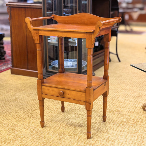 Antique 19th c. Pine Washstand Table w/ Drawer & Towel Bars, Knapp Joint Joinery