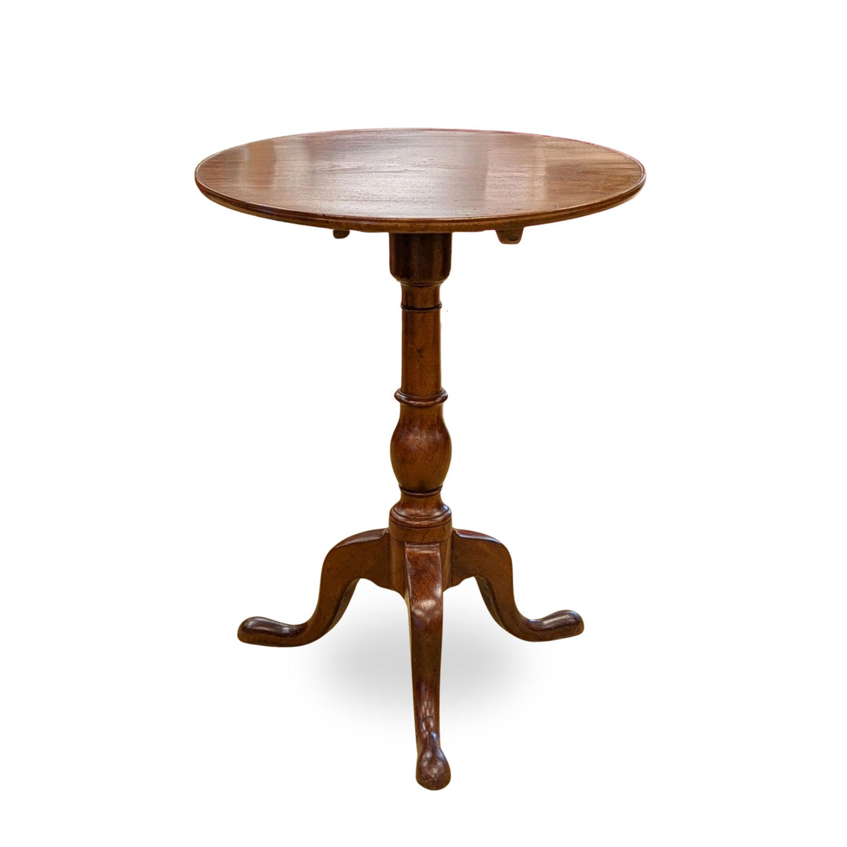 Antique 18th c. Walnut Dish Top Tilt Candlestand / Accent Table