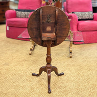 Antique 18th c. Walnut Dish Top Tilt Candlestand / Accent Table