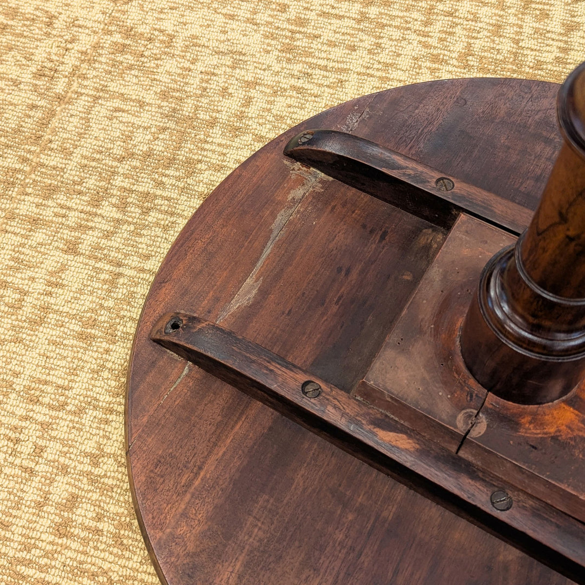 Antique 18th c. Walnut Dish Top Tilt Candlestand / Accent Table